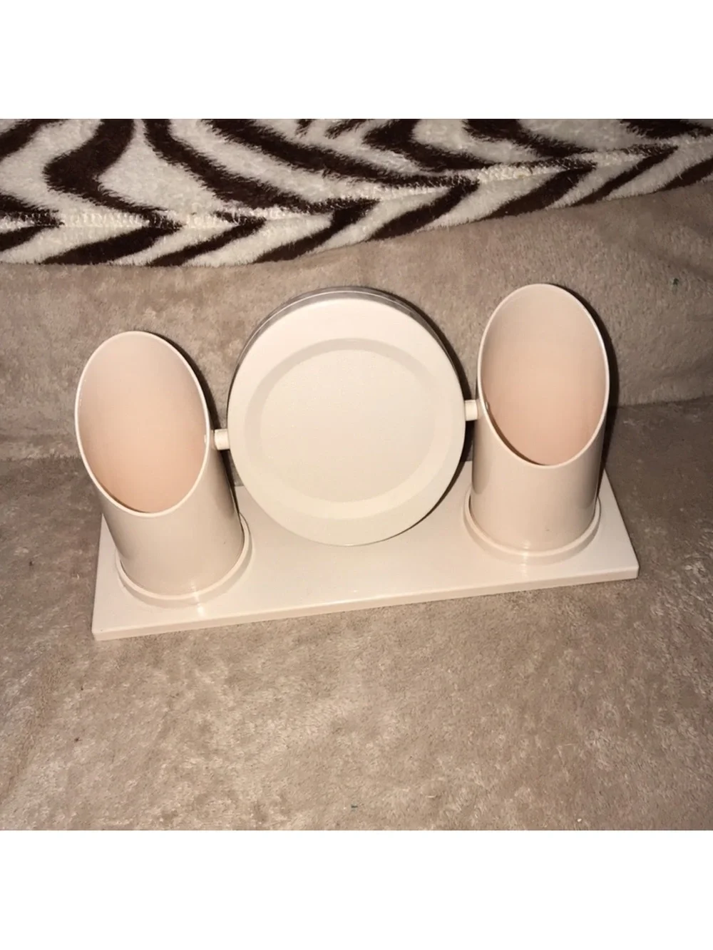 Light pink Double Cup Vanity Organizer with swivel Mirror